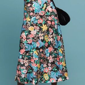 Anthropologie Maeve, Florence Bias Black Multi Floral Print Midi Skirt, S